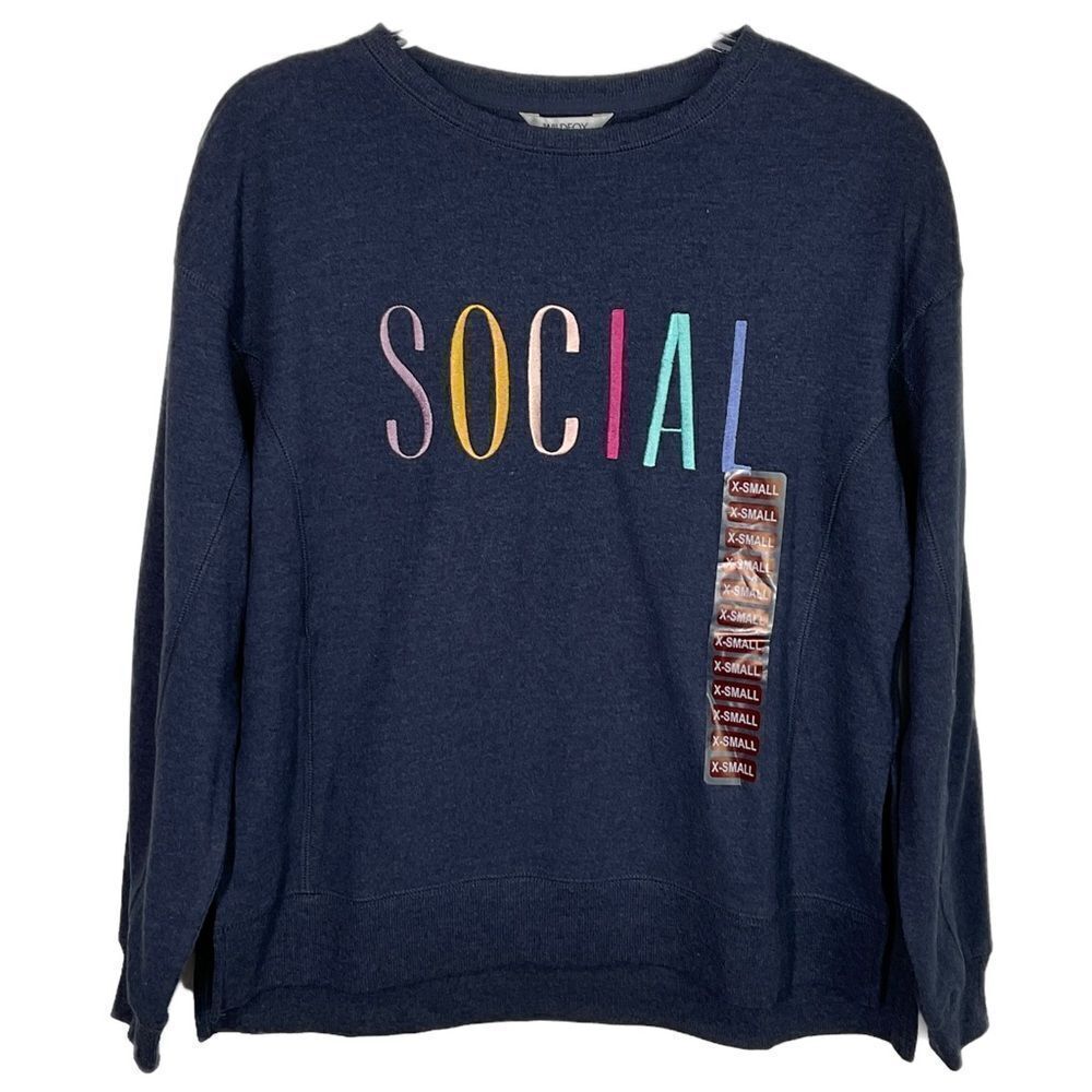 Wildfox Navy Blue Social Statement Crewneck Sweatshirt XS NWT